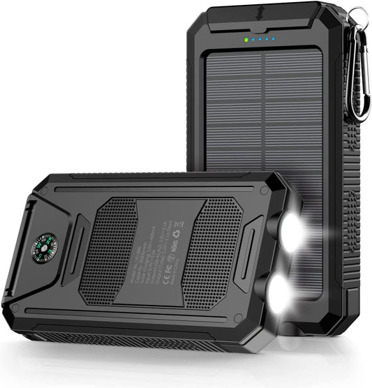 Mregb Power Bank,Solar Charger,36800mAh 5V3.1A QC 3.0 Dual 2 USB Port Built-in Powerful Flashlight IPX7(Black)