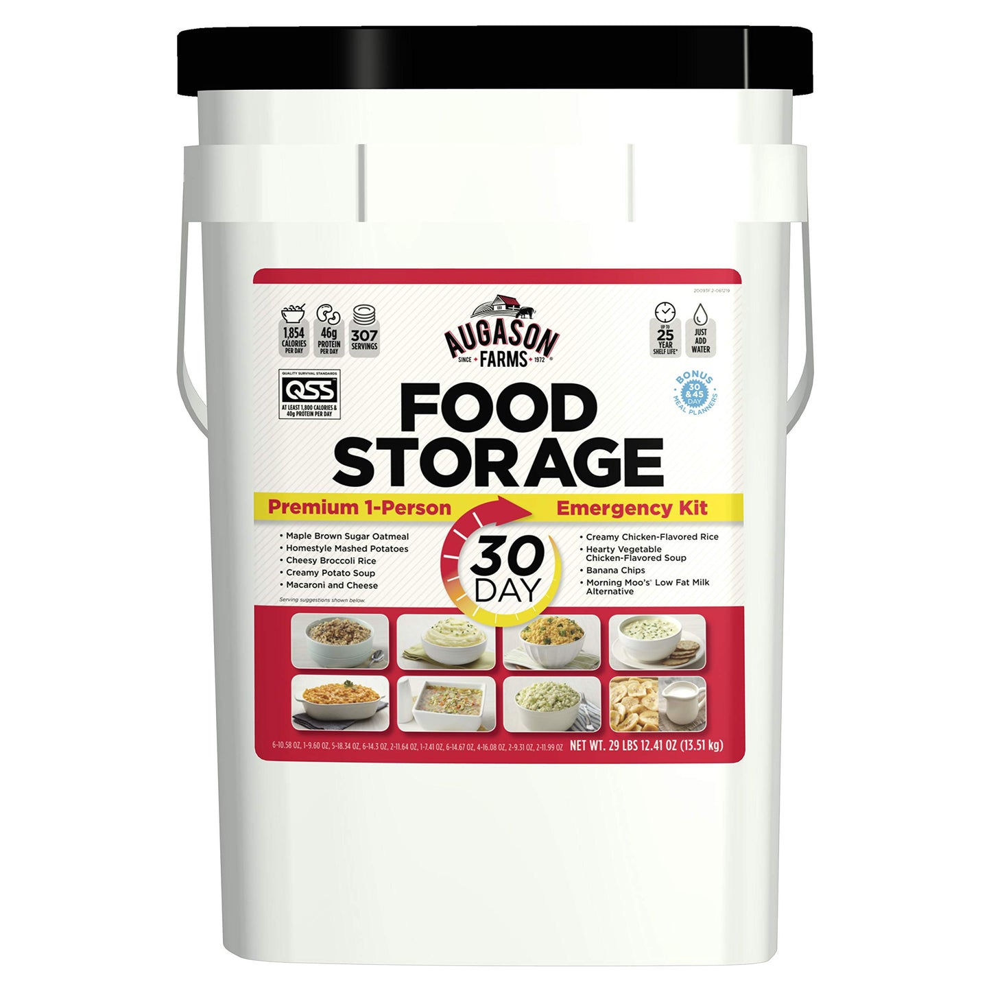 Augason Farms 30-Day 1-Person Premium Emergency Food Supply Kit, Extra Calories Per Day, Survival Food, Just Add Water, 307 Servings