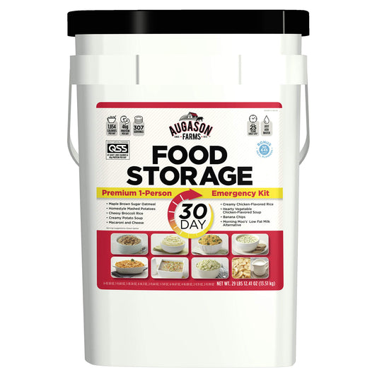 Augason Farms 30-Day 1-Person Premium Emergency Food Supply Kit, Extra Calories Per Day, Survival Food, Just Add Water, 307 Servings