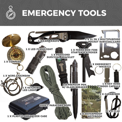 Bug Out Bag Starter Kit - 72 Hour Emergency Kit for 1 Person – Backpack Survival Kit – 50L Tactical Backpack, US Made Food & Water, Medical Supplies & Survival Tools