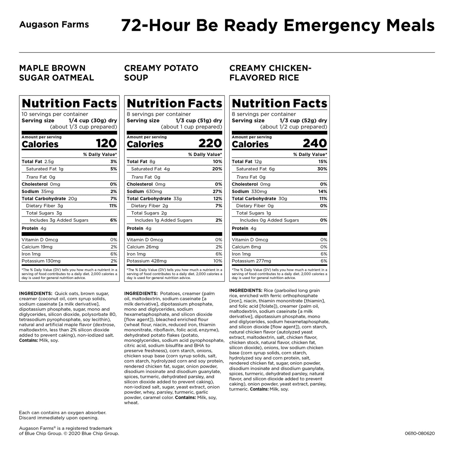 Augason Farms 72-Hour Be Ready Emergency Meal Kit, White, Small