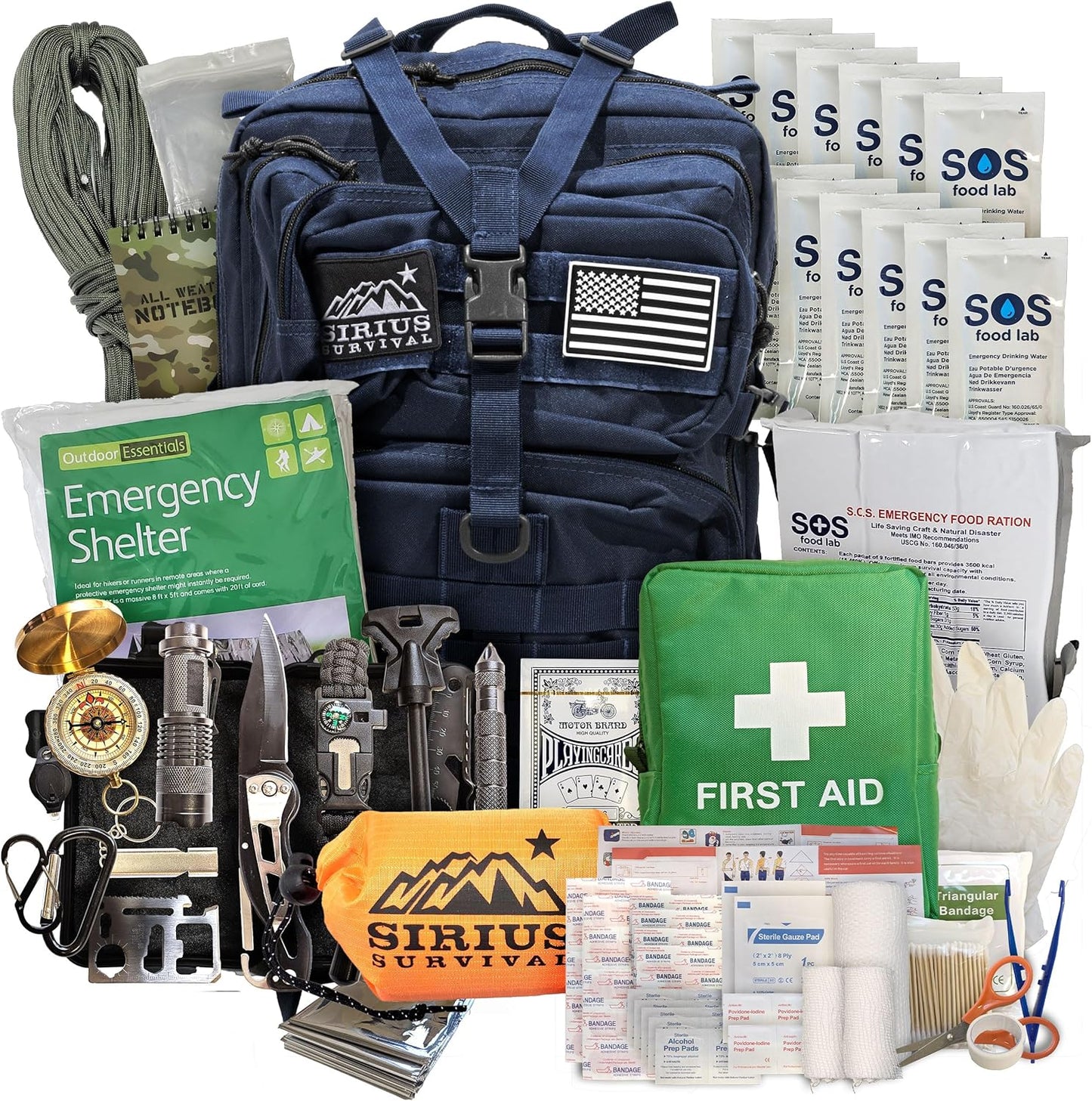Bug Out Bag Starter Kit - 72 Hour Emergency Kit for 1 Person – Backpack Survival Kit – 50L Tactical Backpack, US Made Food & Water, Medical Supplies & Survival Tools